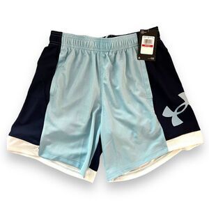 Under Armour Women's Baseline Shorts Size XS Blizzard/Navy/White Pockets NWT